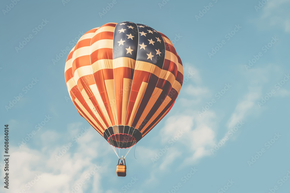 American flag air balloon on sky, closeup with copy space. generative ai American flag air balloon on sky, closeup with copy space. generative ai