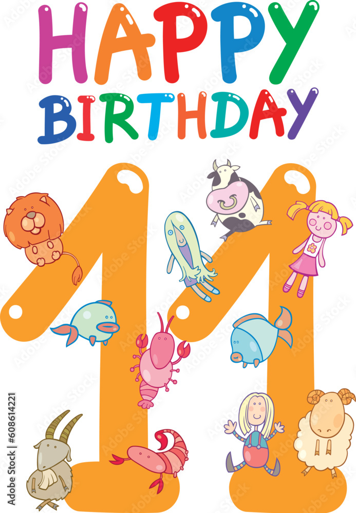 cartoon illustration design for eleventh birthday anniversary