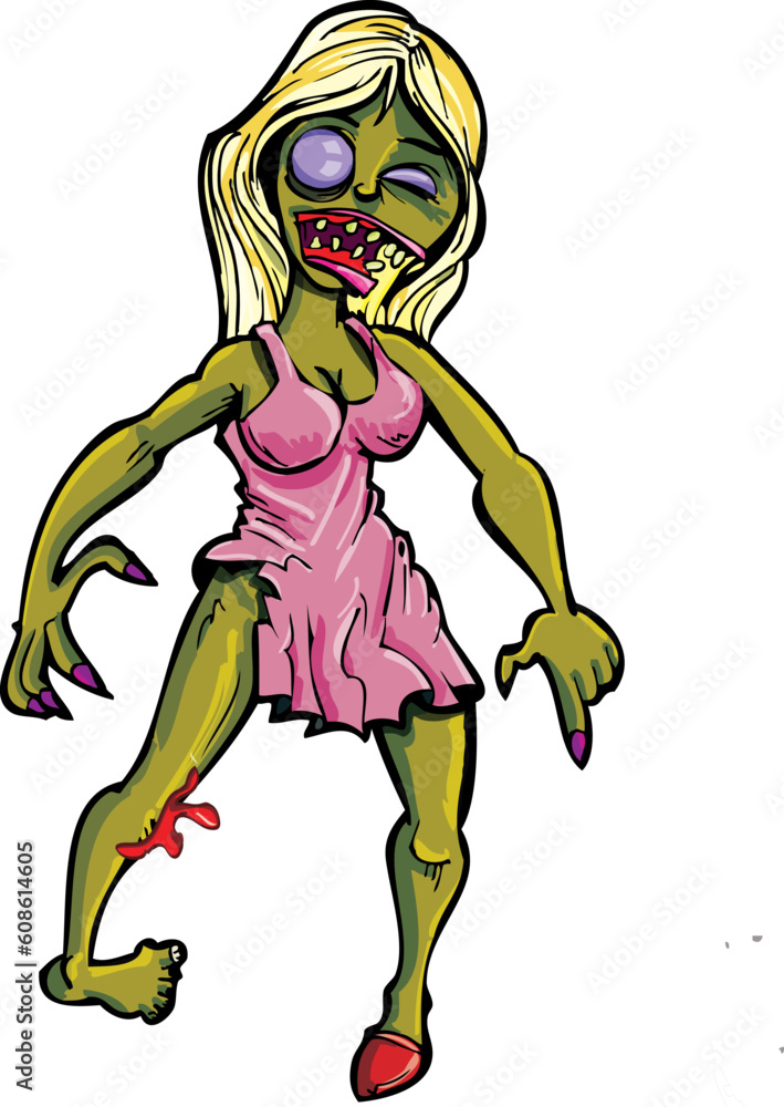 Cartoon zombie woman. Isolated on white Cartoon zombie woman. Isolated on white