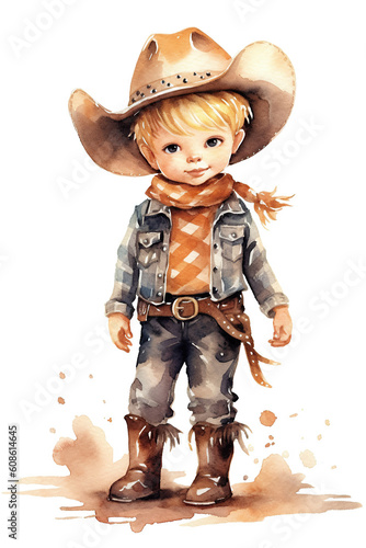 cowboy character watercolor clipart cute isolated on white background