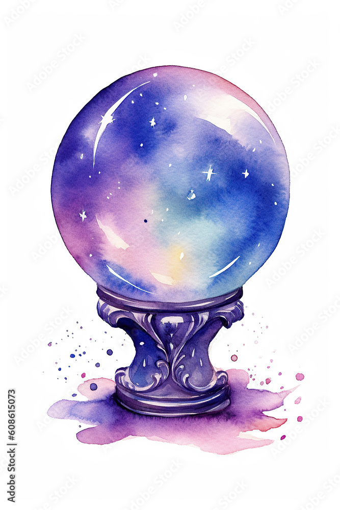 Divination Crystal Ball watercolor clipart isolate white background Divination Crystal Ball watercolor clipart isolate white background