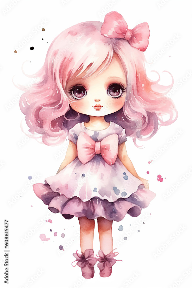 doll girl toy watercolor clipart cute isolated on white background doll girl toy watercolor clipart cute isolated on white background
