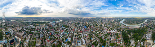 Krasnodar, Russia - August 27, 2020: Summer aerial panorama of the city. Panorama 360