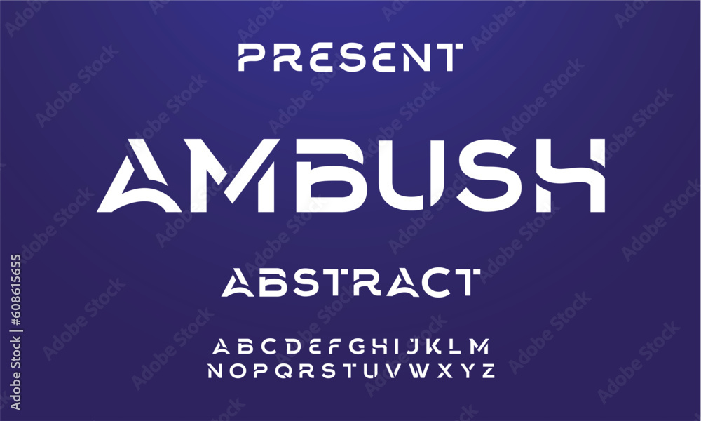 AMBUSH Lettering Fashion Designs. Modern elegant alphabet letters font and number. Minimalist typography fonts regular, typeface uppercase and lowercase.