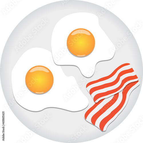 Fried eggs and bacon on plate. Also available as a Vector in Adobe illustrator EPS format, compressed in a zip file. The vector version be scaled to any size without loss of quality.