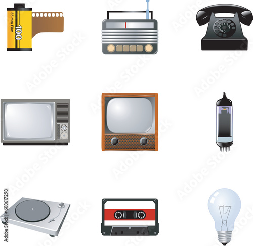 The set of the different vintage electronics