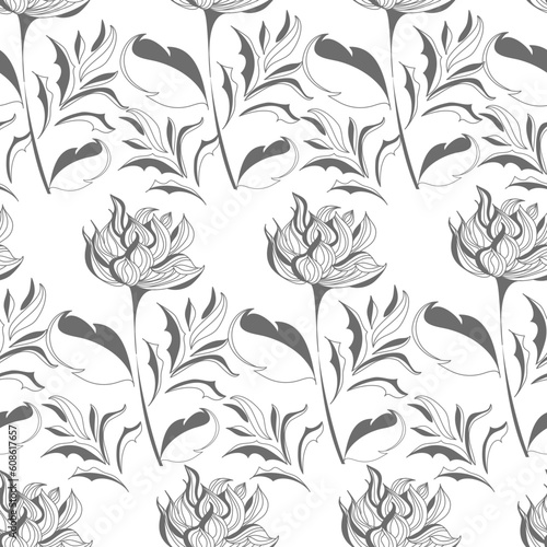 Monochrome seamless wallpaper with flowers