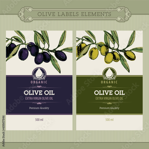 Set of vector olive oil label templates
