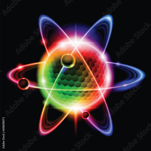 Green atom electron. illustration on black background