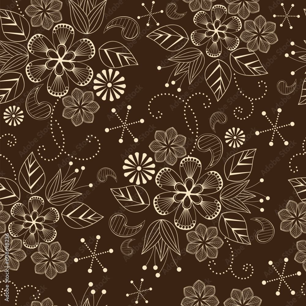 Obraz premium seamless pattern with flowers on a brown background