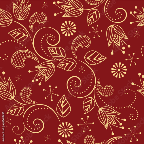 seamless pattern with flowers on a red background