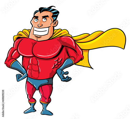 Cartoon Superhero in a classic pose. Isolated on white