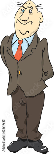 Smug man in a jacket with head held high. Vector illustration.