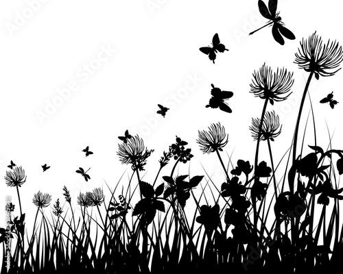 Vector grass silhouettes background. All objects are separated.