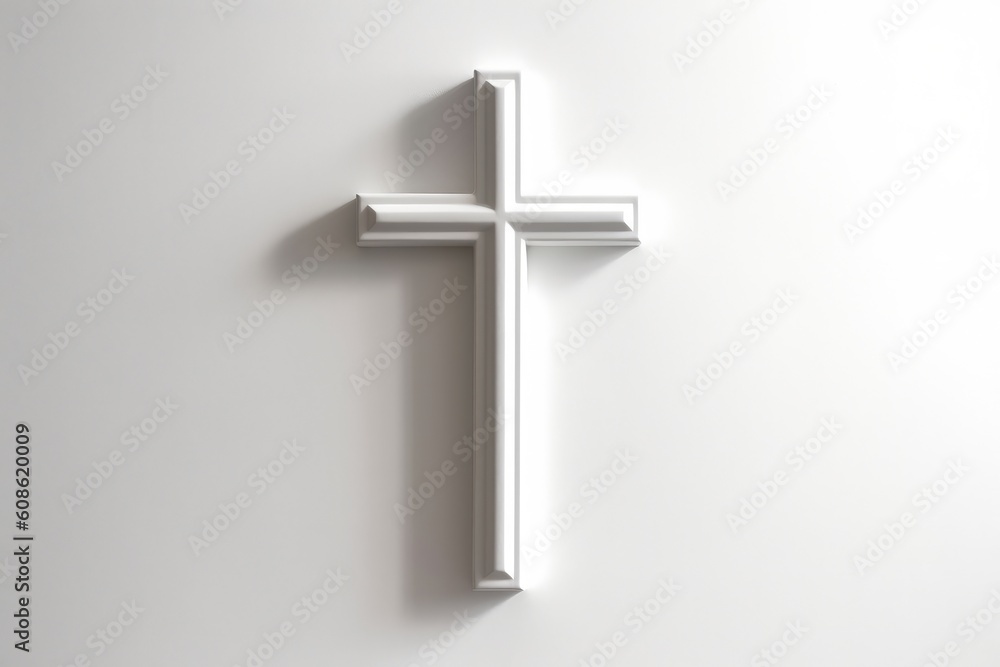 White christian cross on building wall. Generative AI