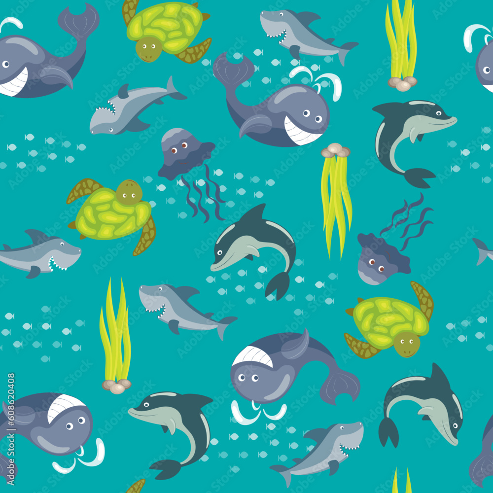Vector seamless background with sea animals Vector seamless background with sea animals