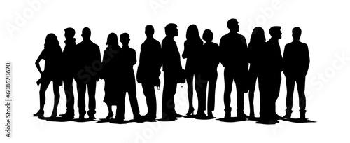 Group of people silhouette isolated on white background. Business crowd person, worker man and woman standing vector illustration