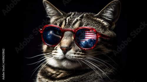 A highly detailed portrait of a cat wearing a pair of sunglasses. Generative AI