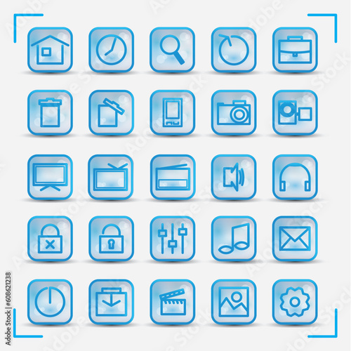Blue icons set for internet and media © Designpics