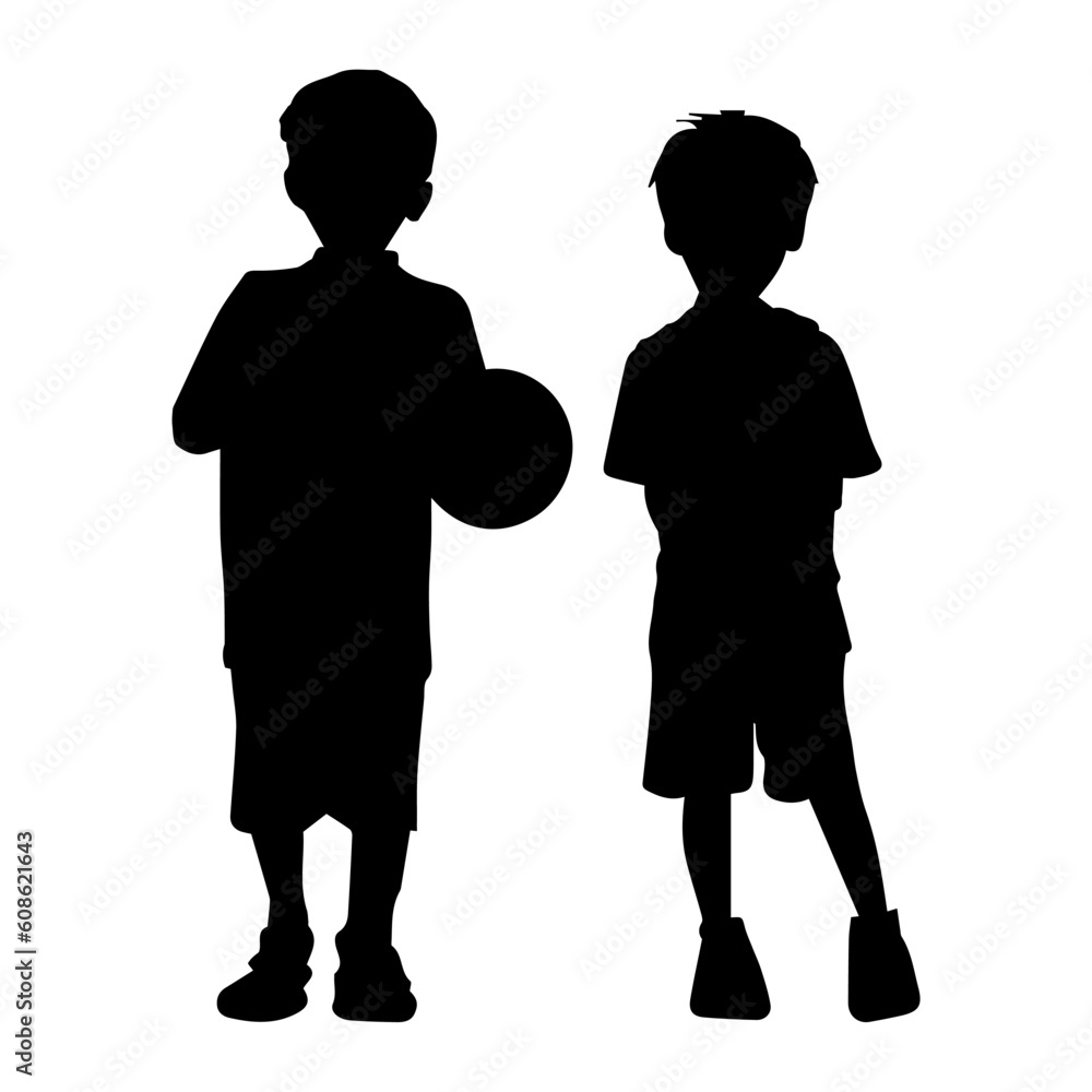 Vector illustration. Silhouette of two brothers. Boys. Friends.