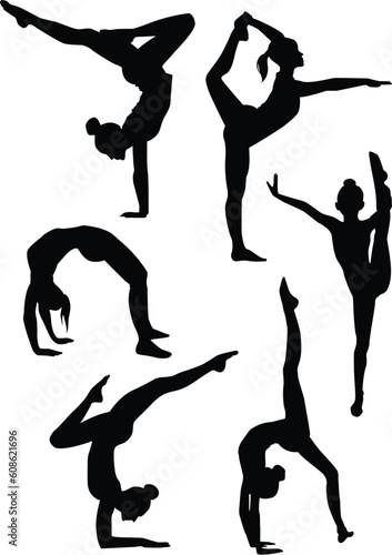 Vector illustration of a girls gymnasts silhouettes