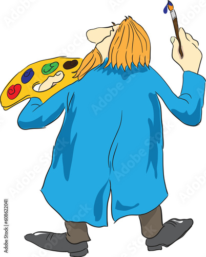 Artist with palette and brush. Vector illustration.