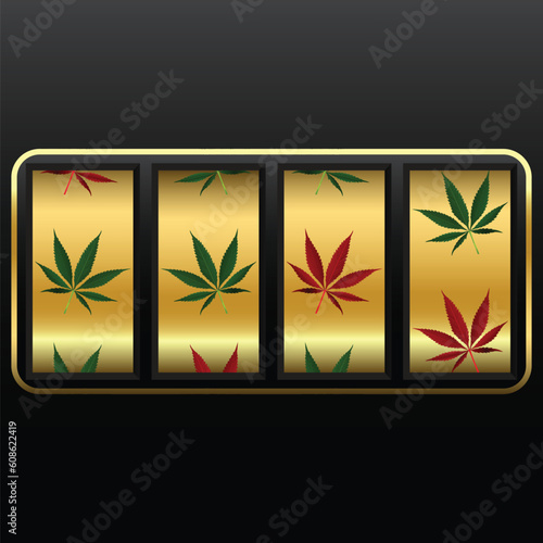 cannabis slot machine, abstract vector art illustration; image contains transparency