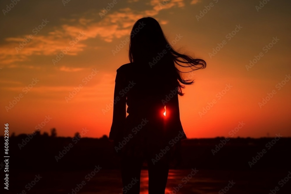 Beautiful Silhouette Standing in the Sunset, Generative Ai