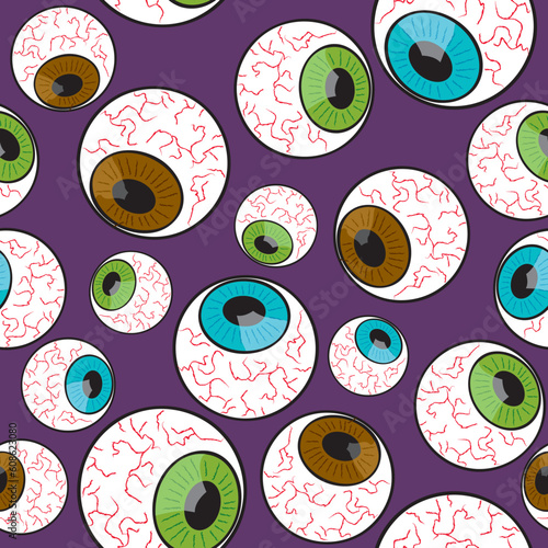 A seamless pattern made up of creepy eyeballs staring into different directions.