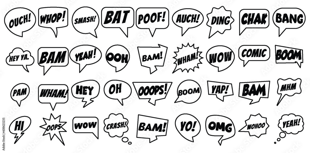 Pop art style comic sound effects, Vector Cartoon explosions, sound expression and comic speech bubble, set 1