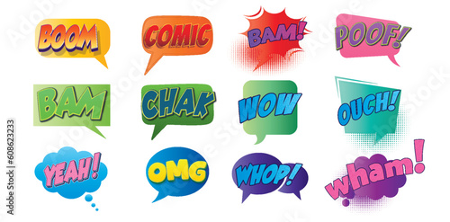 Pop art style comic sound effects, Vector Cartoon explosions, sound expression and comic speech bubble, set 1