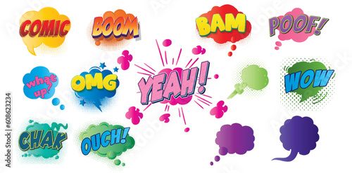 Pop art style comic sound effects, Vector Cartoon explosions, sound expression and comic speech bubble, set 1