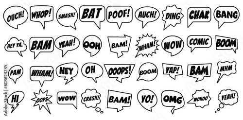 Pop art style comic sound effects, Vector Cartoon explosions, sound expression and comic speech bubble, set 1