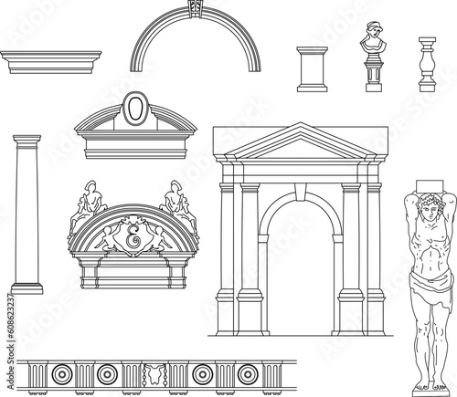 antique architecture set to build decorative borders and compositions