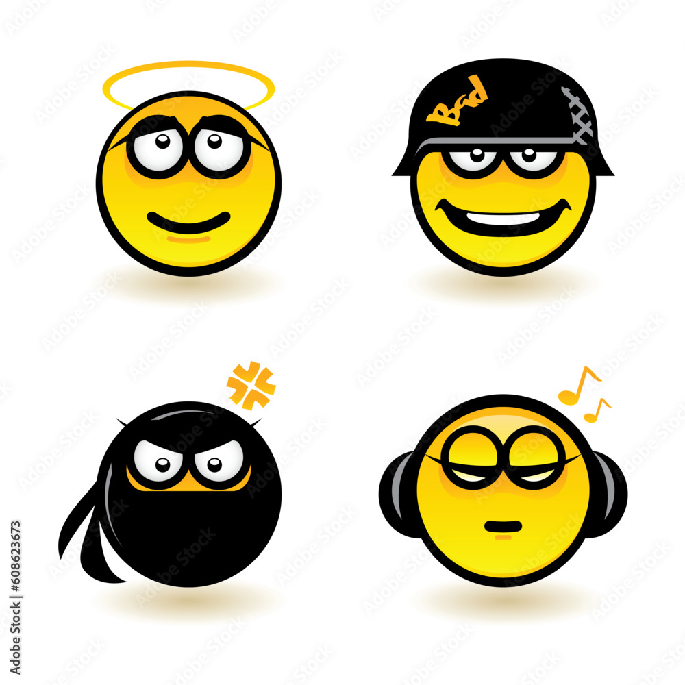 Cartoon faces. Set of four. Illustration of designer on white background Cartoon faces. Set of four. Illustration of designer on white background