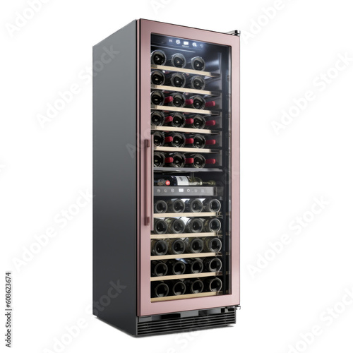 Freestanding wine cooler isolated on transparent background. Generative AI