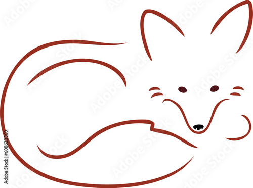 An outline image of a cute red fox curled up and resting.