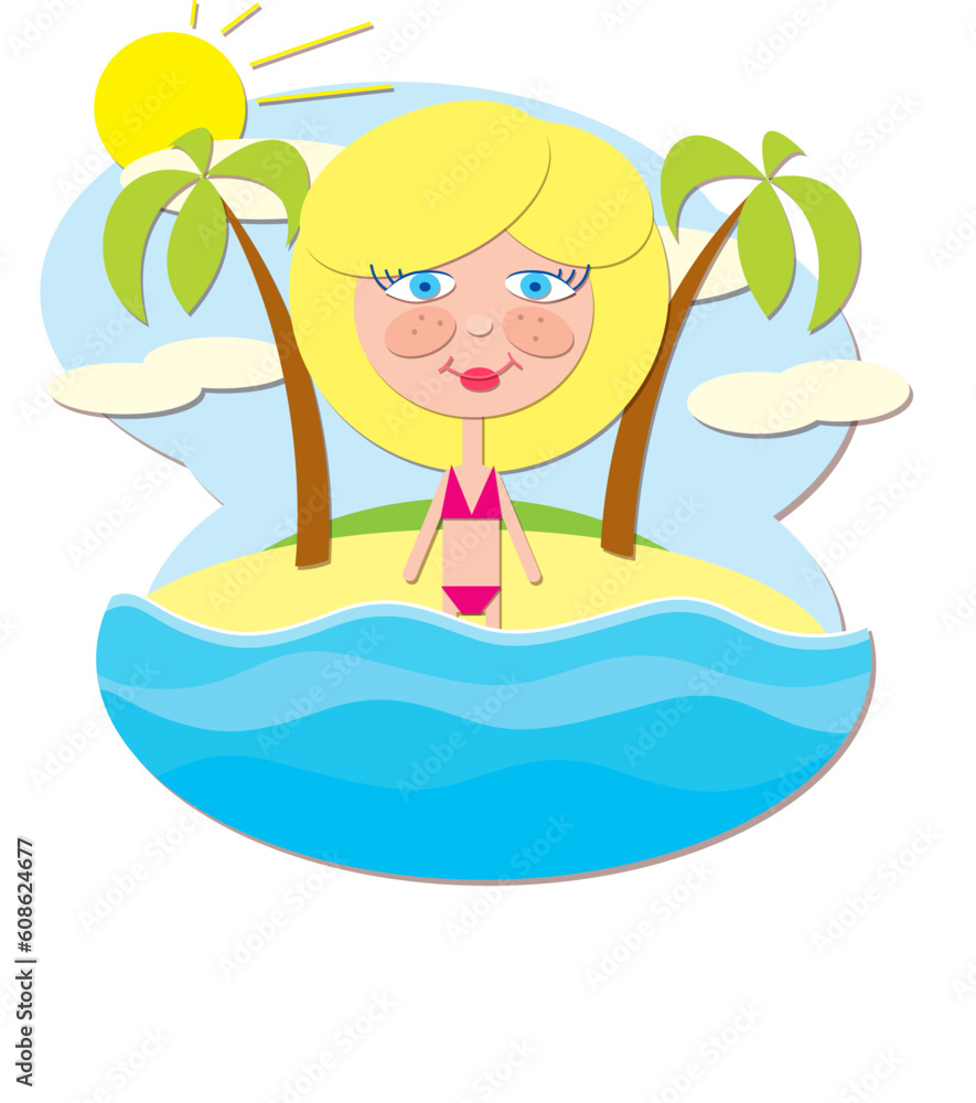 Girl on the beach taking sun bath