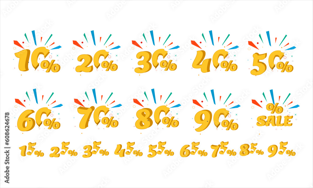 numbers percent 10 to 95 set vector icon numbers percent 10 to 95 set vector icon