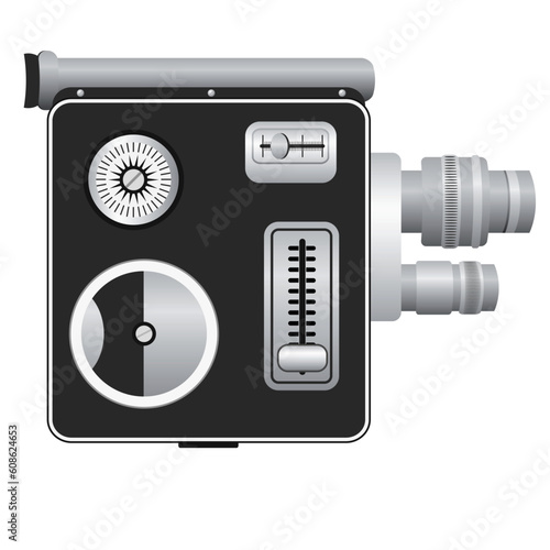 Vector illustration of the old cine camera - spring drive camera 8 mm. This file is vector, can be scaled to any size without loss of quality.