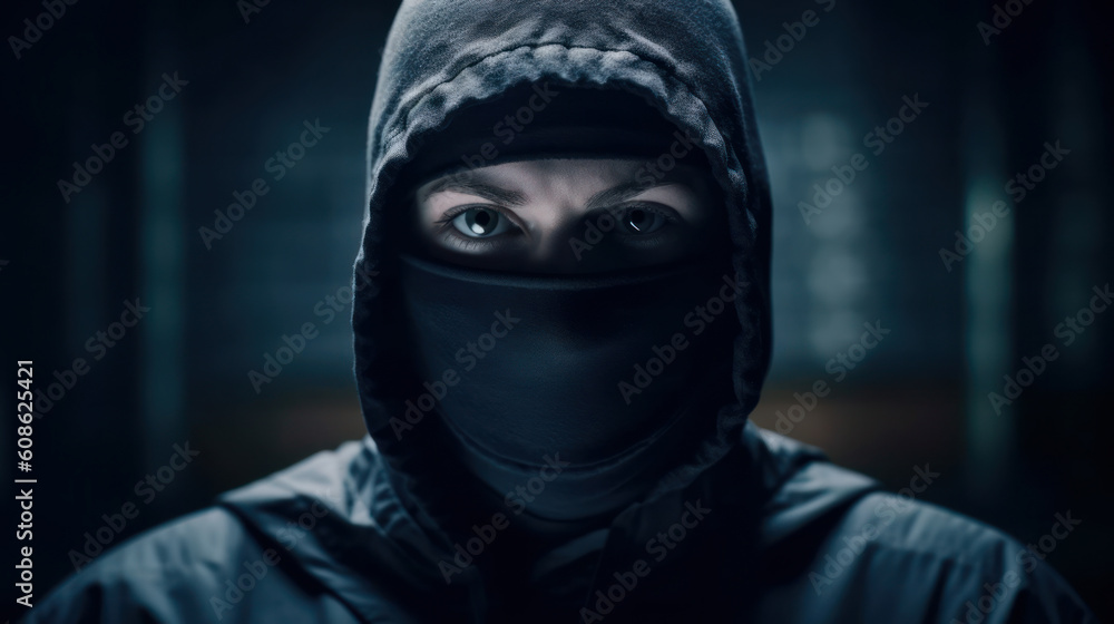 hooded person with mask. anonymous criminal or hacker. generative ai hooded person with mask. anonymous criminal or hacker. generative ai