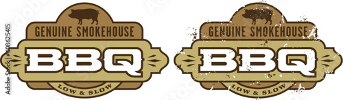 Genuine Smokehouse Barbecue symbol/icon. Includes clean and grunge versions. Easy to edit colors and shapes.