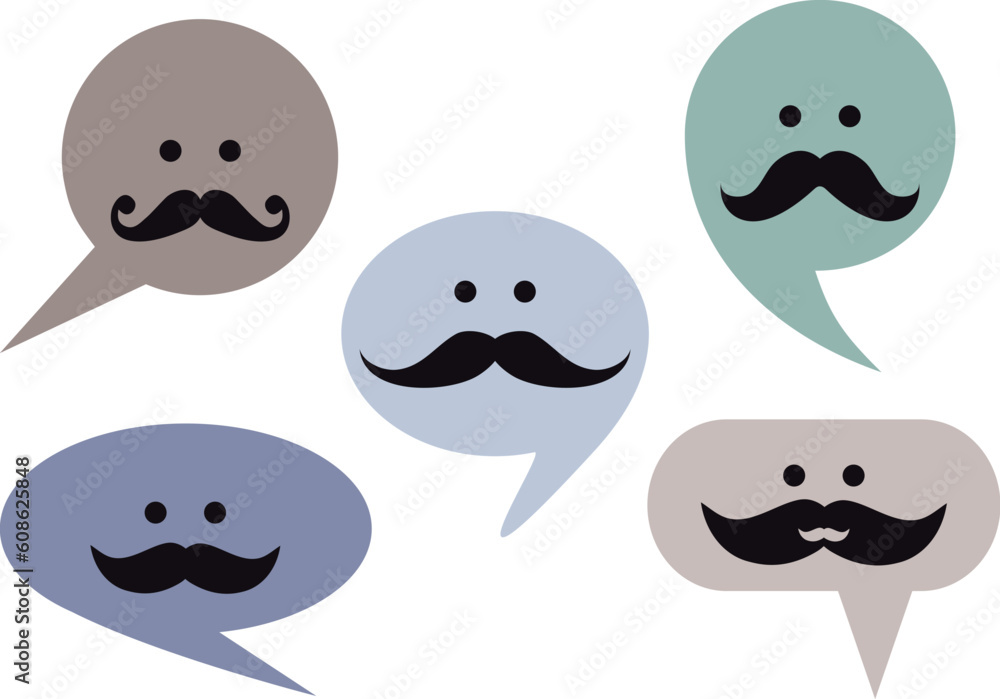 speech bubble faces with moustache, set of vector design elements speech bubble faces with moustache, set of vector design elements