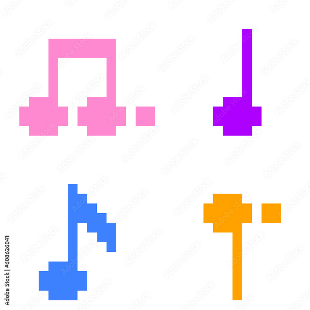 Fototapeta premium Pixel illustration of music notes in 4 color