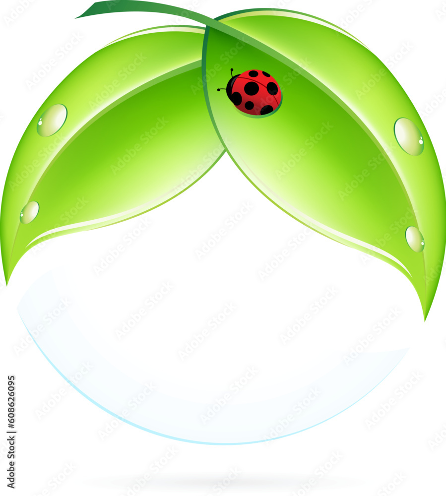 Fototapeta premium Green Leaves with Ladybird and Blue Sphere