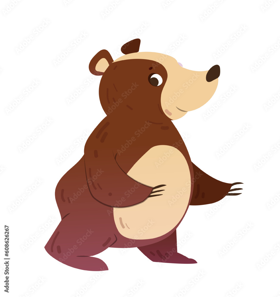 Forest animal icon. Cute brown bear with claws in hand drawn style. Woodland, nature, wild life concept. Funny grizzly sticker for app. Cartoon flat vector illustration isolated on white background Forest animal icon. Cute brown bear with claws in hand drawn style. Woodland, nature, wild life concept. Funny grizzly sticker for app. Cartoon flat vector illustration isolated on white background