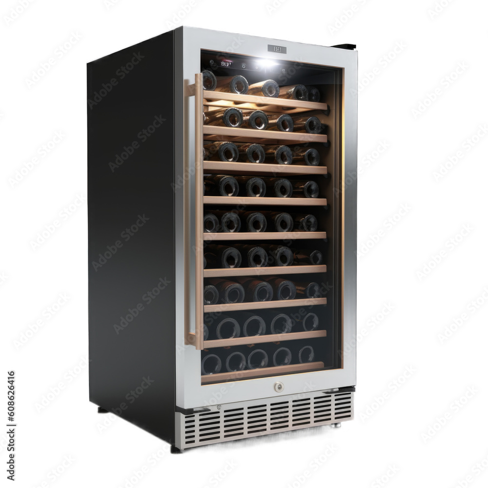 Freestanding wine cooler isolated on transparent background. Generative AI Freestanding wine cooler isolated on transparent background. Generative AI