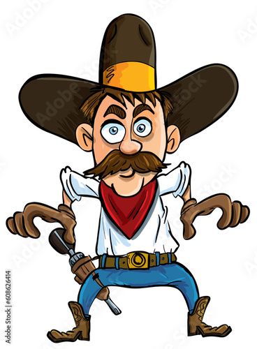 Cartoon cowboy ready to draw. Isolated