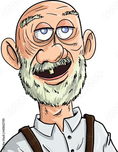 Cartoon old man with one tooth. Isolated