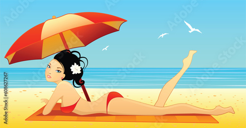 Vector illustration of a girl on a beach
